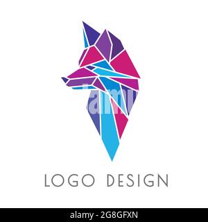 Cool modern polygonal logo in the shape of a fox head. Geometric emblem, label, sign in origami style. Stylish animal mascot for brand design. Stock Vector
