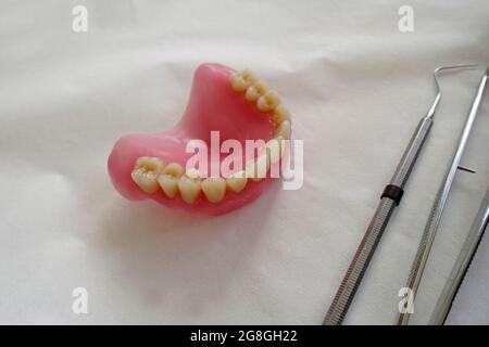 Dental prosthesis made of plastic Stock Photo