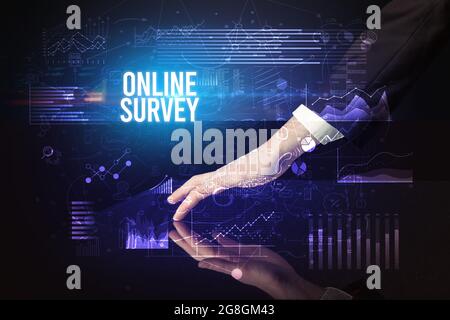 Businessman touching huge screen concept Stock Photo