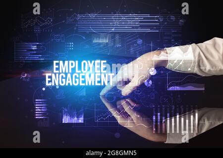 Businessman touching huge screen concept Stock Photo