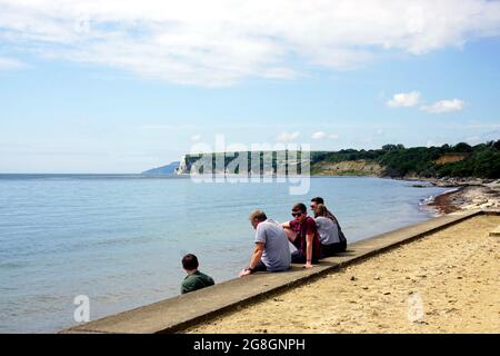 Whitecliff bay from Foreland on the isle of Wight in July. Stock Photo