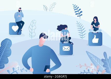 Different people with smartphones,online talking,social network chatting,trendy style vector illustration Stock Vector