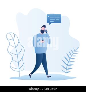 Caucaisan male hipster with coffee cup and smartphone,guy talking on a cell phone,trendy style vector illustration Stock Vector