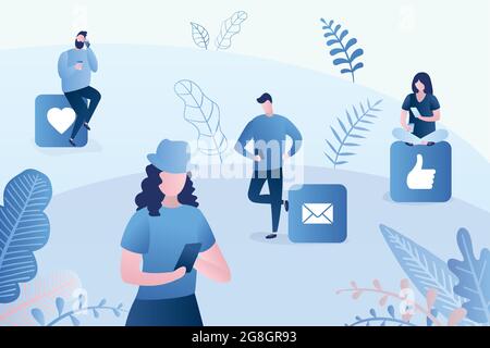Different people with smartphones,online talking,social network chatting,trendy style vector illustration Stock Vector