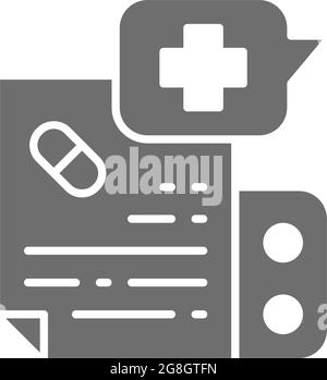 Prescription medication, instruction grey icon. Isolated on white ...