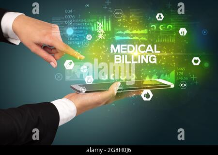 Close-up of a touchscreen with medical inscription Stock Photo