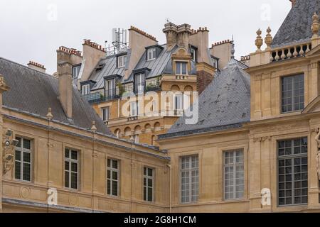 Paris, France - 07 16 2021: View from the inner courtyard of the Carnavalet Museum facade Stock Photo