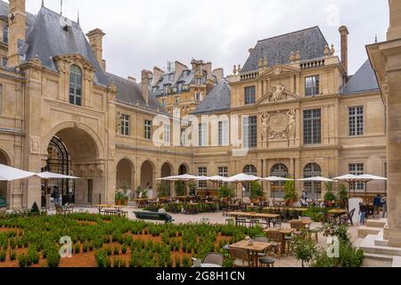 Paris, France - 07 16 2021: View from the inner courtyard of the Carnavalet Museum facade Stock Photo