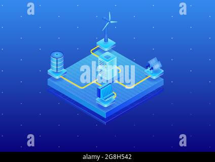 Renewable Green Energy Isometric Concept Isolated on White Background ...