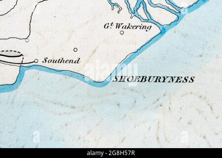 Old vintage map showing Shoeburyness Stock Photo