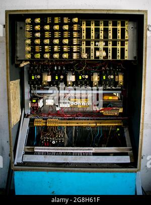 Switch fuse box electric old vintage. Out of order old not functional vintage. Stock Photo