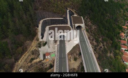 Tunnel entrance drone shot superstructure Stock Photo