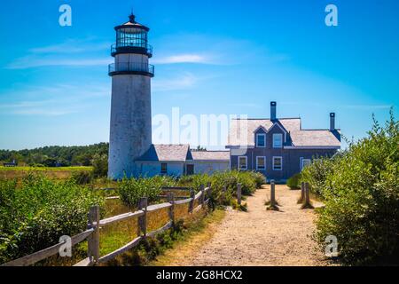 An iconic and active lighthouse in Cape Cod National Seashore in North Truro Stock Photo