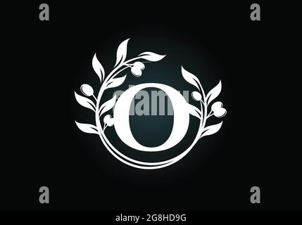 Initial letter O sign symbol with olive branch wreath. Round floral frame made by the olive branch. Agriculture industry logo Stock Vector