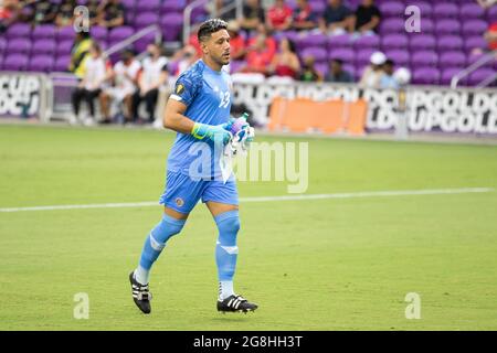 Orlando, United States. 21st July, 2021. Leonel Moreira (23 Costa Rica) runs back to goal for the start of the CONCACAF Gold Cup game between Costa Rica and Jamaica at Exploria Stadium in Orlando, Florida. NO COMMERCIAL USAGE. Credit: SPP Sport Press Photo. /Alamy Live News Stock Photo