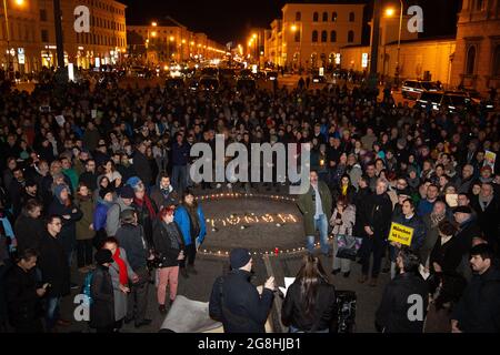 Munich, Germany. 20th Feb, 2020. After the racist terrorist attack of Hanau, where at least 11 people died, thousands gathered in Munich to show their solidarity and protest against fascism, antisemitism, racism and other forms of discrimination. The rally was organised by the kurdish community of Munich on 20.2.2020 in Munich. (Photo by Alexander Pohl/Sipa USA) Credit: Sipa USA/Alamy Live News Stock Photo