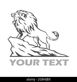 Lion Roaring on the Mountain Hill Logo Design Vector Illustration Stock Vector