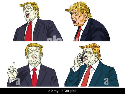 Donald Trump Face Expressions Set Vector Cartoon Caricature Portrait Drawing Stock Vector