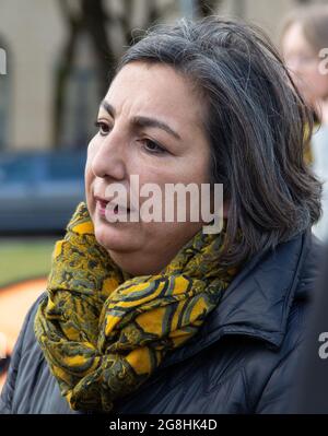 Munich, Germany. 18th Feb, 2020. MdL Guelseren Demirel. The Green Party of Bavaria held a protest in front of the Bavarian Ministry of Interior in Munich to protest for the receive of the refugees living in camps in the Greek island Lesbos, that live in terrible conditions, in Munich on 18. February 2020. (Photo by Alexander Pohl/Sipa USA) Credit: Sipa USA/Alamy Live News Stock Photo