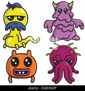 Monster Character Colorful Design Cartoon Vector Set Template Icons Stock Vector