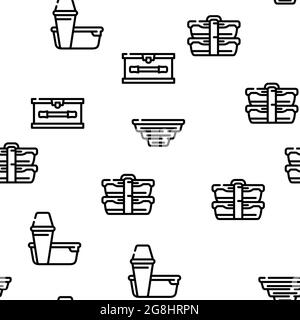 Lunchbox Dishware Vector Seamless Pattern Stock Vector