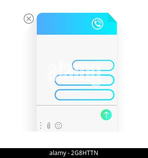 A pop-up online window to help the user. The messenger window. Chat bot for communication in the mobile smartphone app and on the website. Feedback te Stock Vector