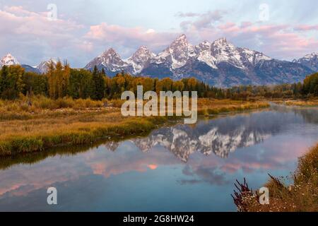 Early morning at Schwabacher's Landing in Grand Teton National Park Stock Photo