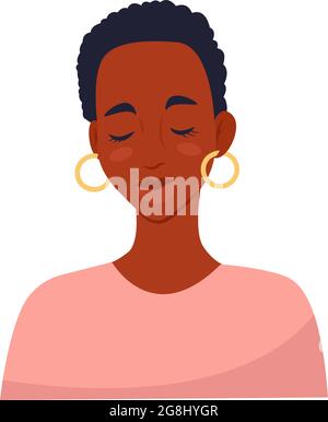 African woman with short haircut with closed eyes, vector illustration in flat style, cartoon Stock Vector