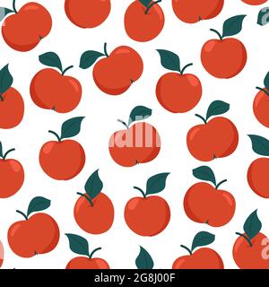 Red ripe apples seamless pattern, vector illustration of autumn harvest in flat style. Isolate Stock Vector
