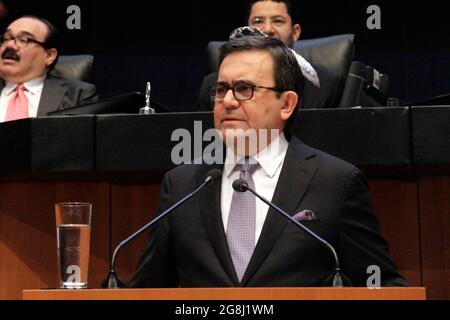 MEXICO CITY, MEXICO - JULY 9: (FILE PHOTO) The Specialized Prosecutor's Office for Combating Corruption (FEMCC) of Mexico's Attorney General's Office (FGR) indicted Ildefonso Guajardo, Mexico's former Ministry of Economy for his probable responsibility in the crime of illicit enrichment during the years 2014 to 2018 when he served as Mexico's Secretary of Economy during the period of the ex President of Mexico, Enrique Peña Nieto on July 9, 2021 in Mexico City, Mexico. Credit: Luis Barron/Eyepix Group/The Photo Access Stock Photo