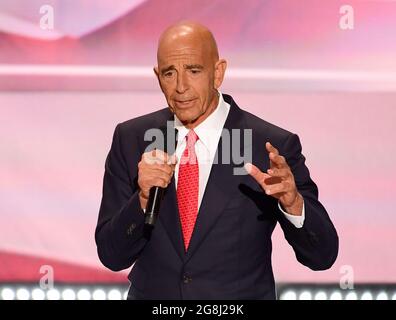 Cleveland, United States Of America. 21st July, 2016. Tom Barrack, CEO of Colony Capital, makes remarks at the 2016 Republican National Convention held at the Quicken Loans Arena in Cleveland, Ohio on Thursday, July 21, 2016.Credit: Ron Sachs/CNP/Sipa USA (RESTRICTION: NO New York or New Jersey Newspapers or newspapers within a 75 mile radius of New York City) Credit: Sipa USA/Alamy Live News Stock Photo