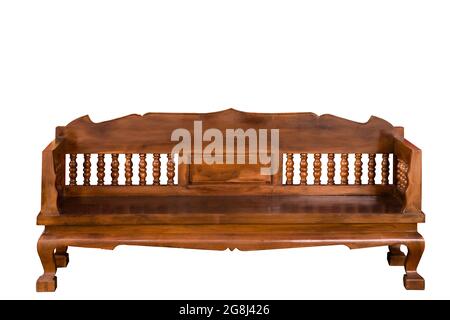 Beautifully carved wooden furniture chairs in Thai style. isolated on white.old things are expensive Stock Photo