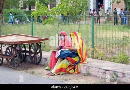 Beawar, India. 20th July, 2021. Indian students wearing protective face mask, waits to submit exam forms at government college in Beawar. (Photo by Sumit Saraswat/Pacific Press/Sipa USA) Credit: Sipa USA/Alamy Live News Stock Photo