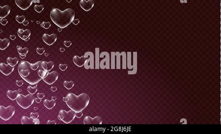 Dark red transparent background with white heart-shaped soap bubbles for Valentine card. Vector Stock Vector