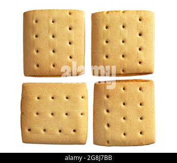 Square cookies with jam isolated on white background, top view Stock Photo