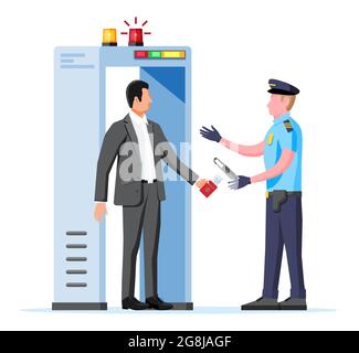 Scanner Gate, Man and Police Officer Icon. Stock Vector