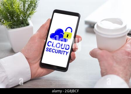 Smartphone screen displaying a cloud security concept Stock Photo