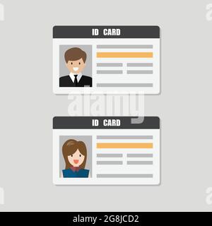 ID Cards With Male and Female Photo Vector Illustration. Flat style Personal Identity Stock Vector