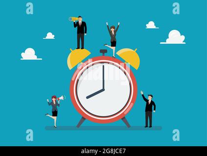 Tiny business people with alarm clock. vector illustration business concept Stock Vector