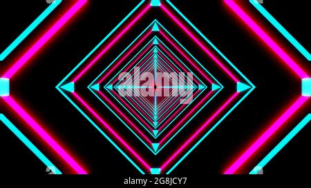 3D graphic illustration of beautiful pink and blue color neon lighting sci-fi shape tunnel Stock Photo