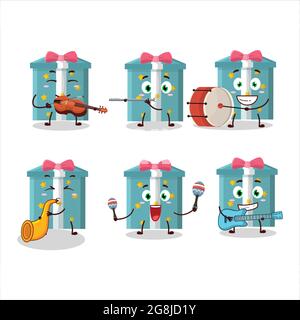 Cartoon character of magic gift box playing some musical instruments. Vector illustration Stock Vector