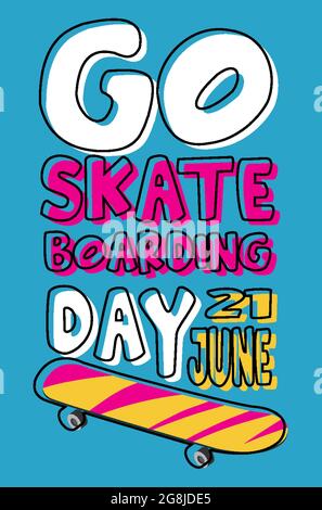 Go Skateboarding Day on June 21 banner in colorful style illustration Stock Vector