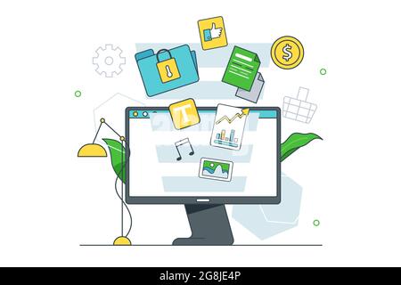 Information fall out computer screen Stock Vector