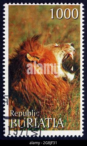 BURYATIA (RUSSIA) - CIRCA 1997: a stamp printed in Buryatia shows Lion, Panthera Leo, Animal, circa 1997 Stock Photo