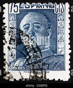 SPAIN - CIRCA 1946: a stamp printed in the Spain shows General Franco, Caudillo of Spain, Head of State, circa 1946 Stock Photo