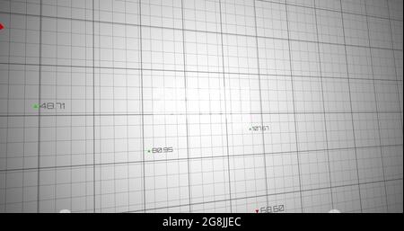 Image of a red graph line on black grid on white background Stock Photo