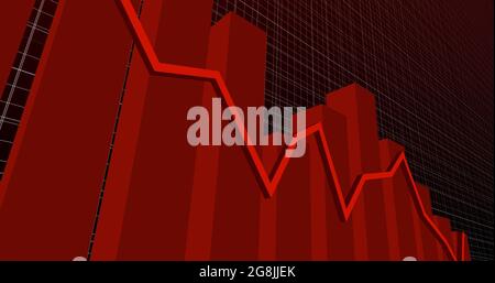 Image of red graph on white grid on black background Stock Photo