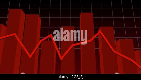 Image of a red graph on white grid on red background Stock Photo