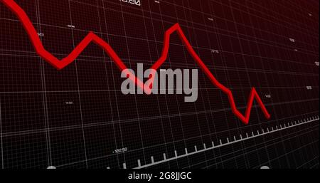 Image of red graph line on black grid Stock Photo
