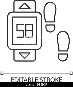 Online fitness pedometer device linear icon. Stock Vector